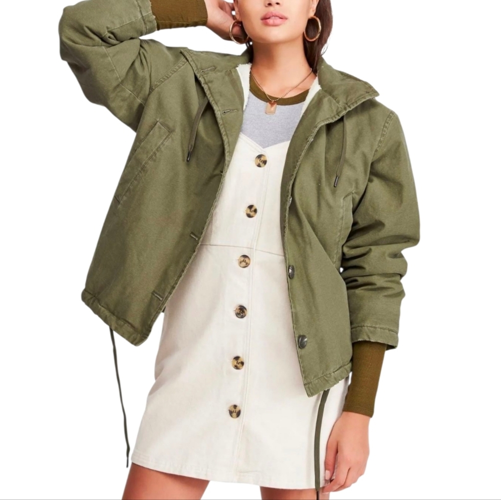 BDG Cypress Women's Fleece Lined Military Green Bomber Jacket